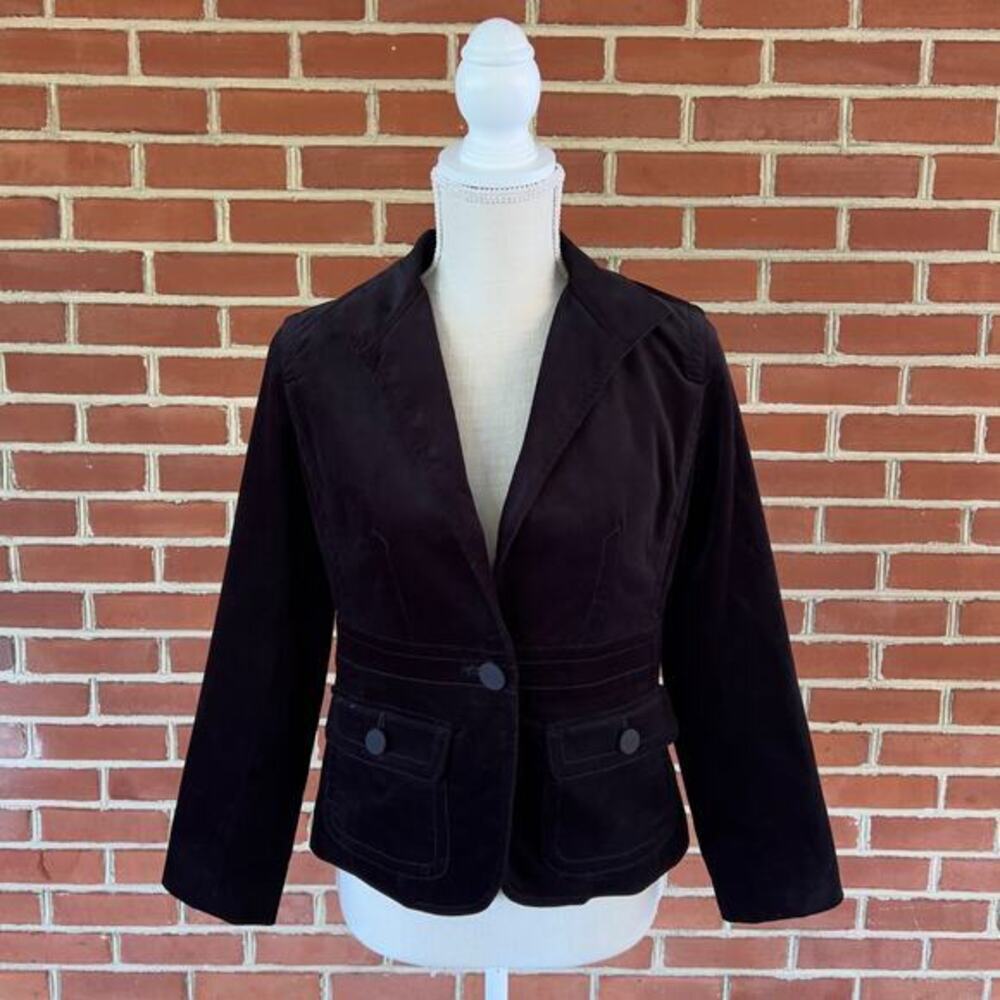 Talbots Women's Petite Black Velvet Lined Pockets Blazer Jacket Size 2P‎